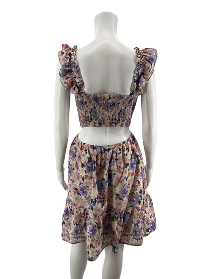 HeartLoom Purple/Rust Floral Beckwith Floral Cutout Smocked Mini Dress Size Medium - Size M