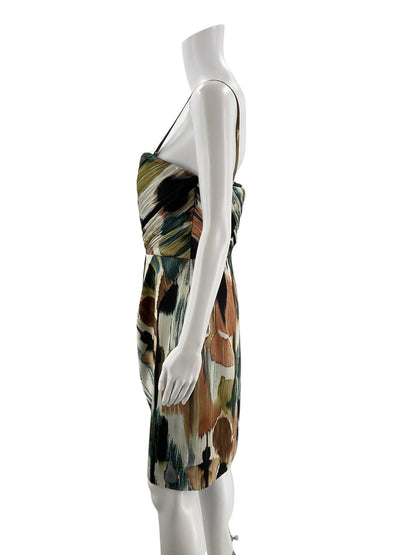 Ann Taylor Teal/Tan Print Pre-Owned Ladies Dress - Size 8