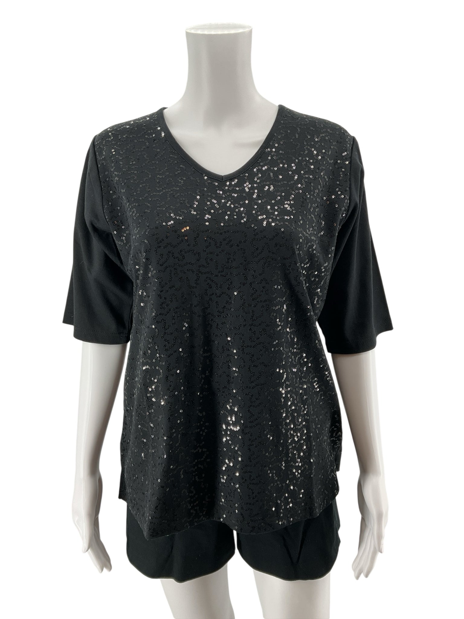 Quacker Factory NWT Black Sequin Swirl Tunic Top | Size Medium