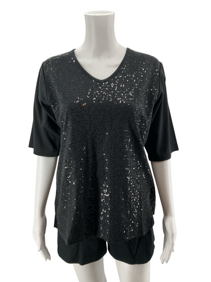 Quacker Factory NWT Black Sequin Swirl Tunic Top | Size Medium