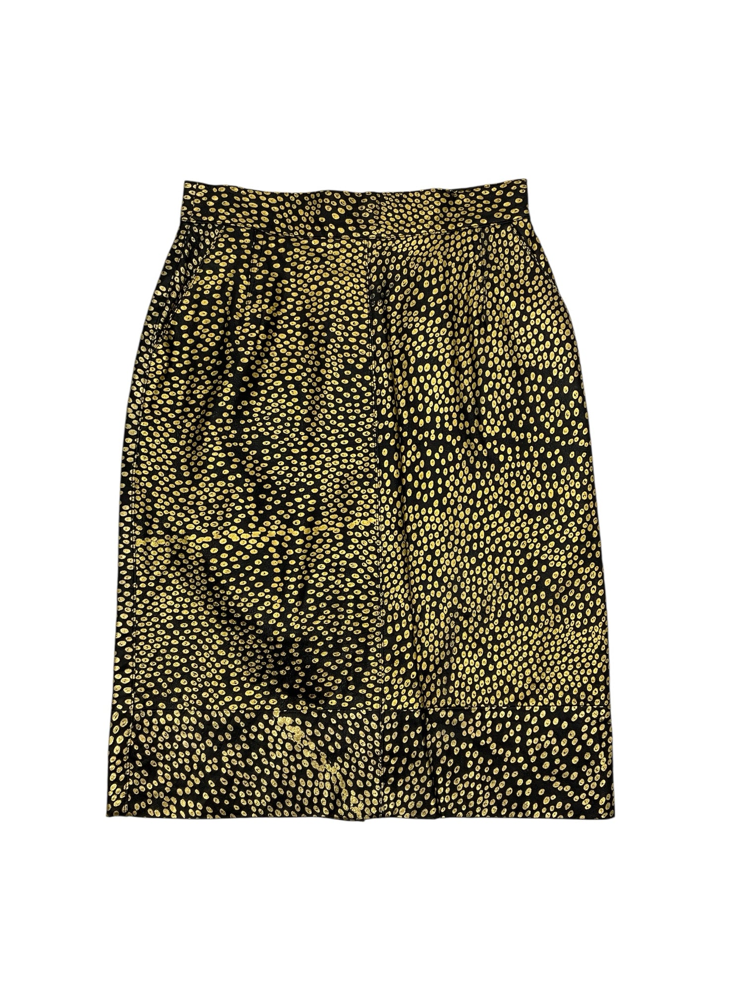 D.R. Jordan Black/Gold Skirt DR Jordan Vintage Black Leather Skirt Gold Foil Polka Dot Size 6 - Size 6