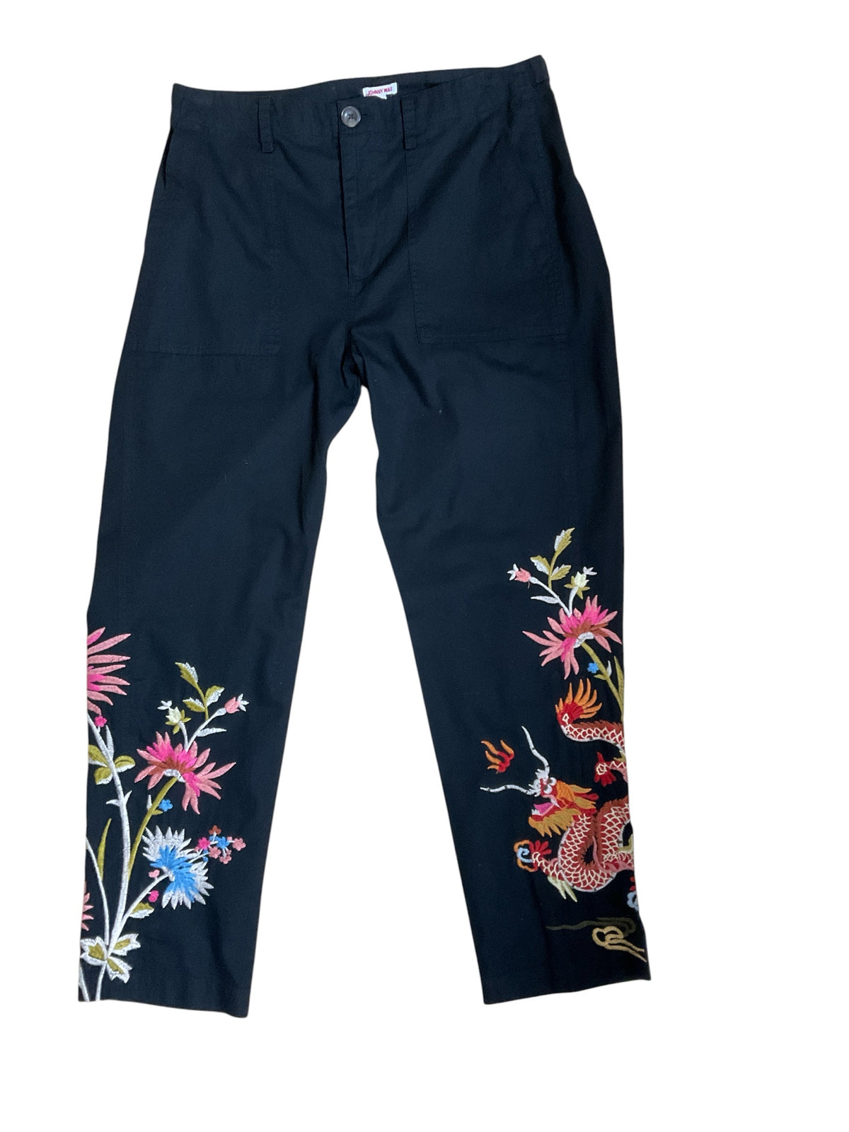 Johnny Was Dragon Embroidered Cropped Cargo Pants Size 8  - ONLINE ONLY