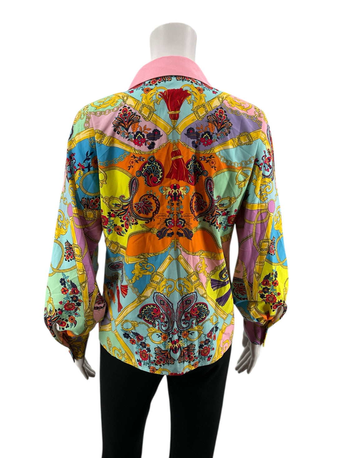 Zcrave Scarf Print Equestrian Chain Blouse Button Down Top Small