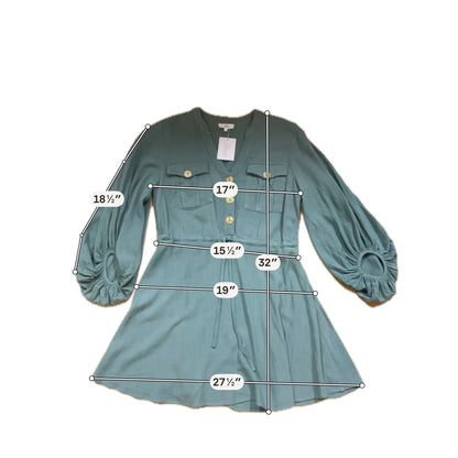 Entro Sage Green Linen Blend Button-Front Mini Dress | Size Small