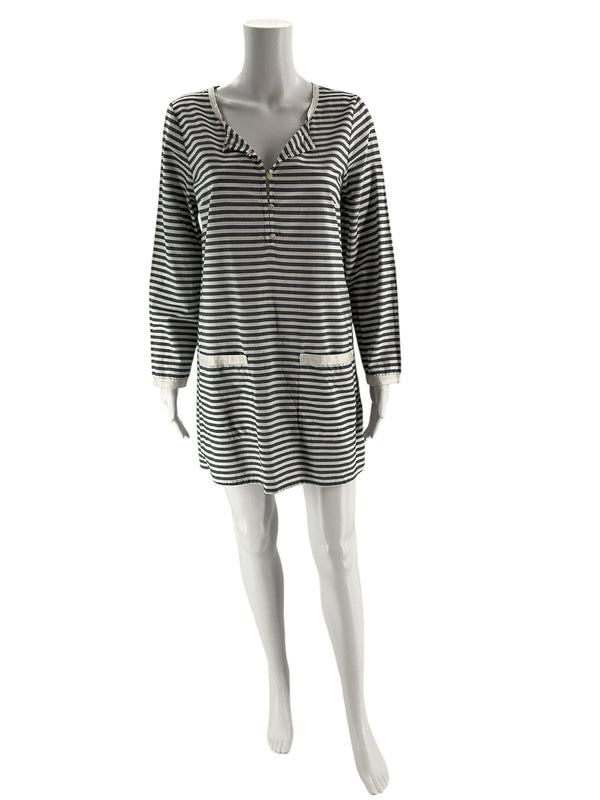 J Crew White/Gray Stripe Pre-Owned Ladies Dress - Size Small