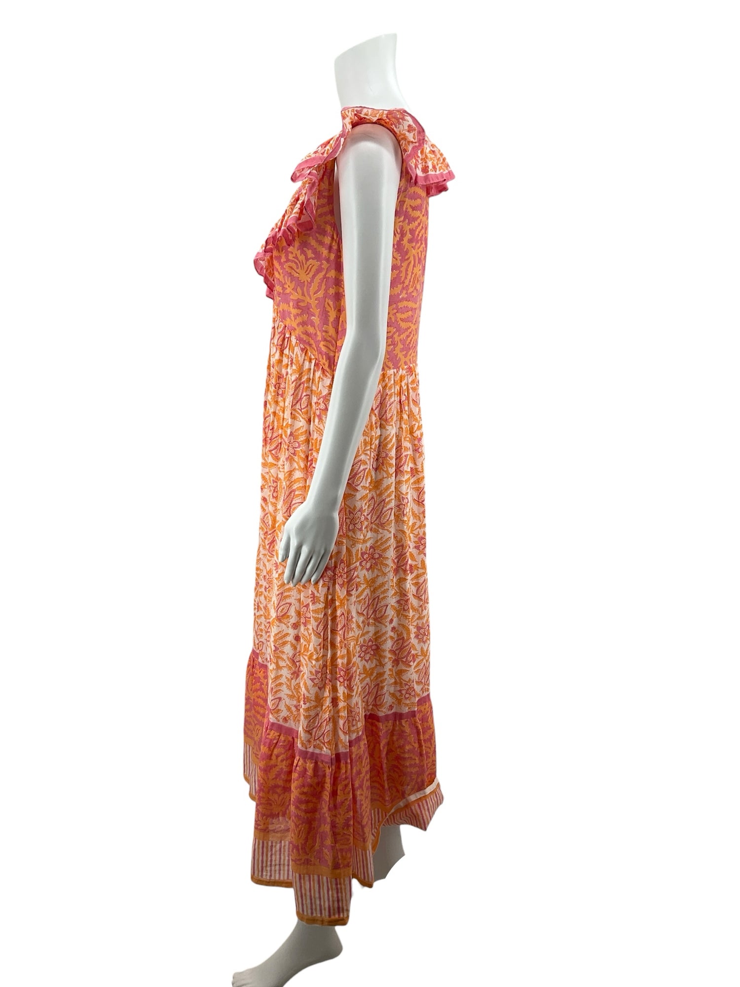 bella tu Size XS White/Pink/Orange Floral Pre-Owned Ladies Dress