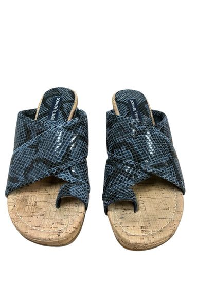 Donald Pliner Fifi Snake Print Cork Wedge Sandals Blue Black Size 7.5 - ONLINE ONLY