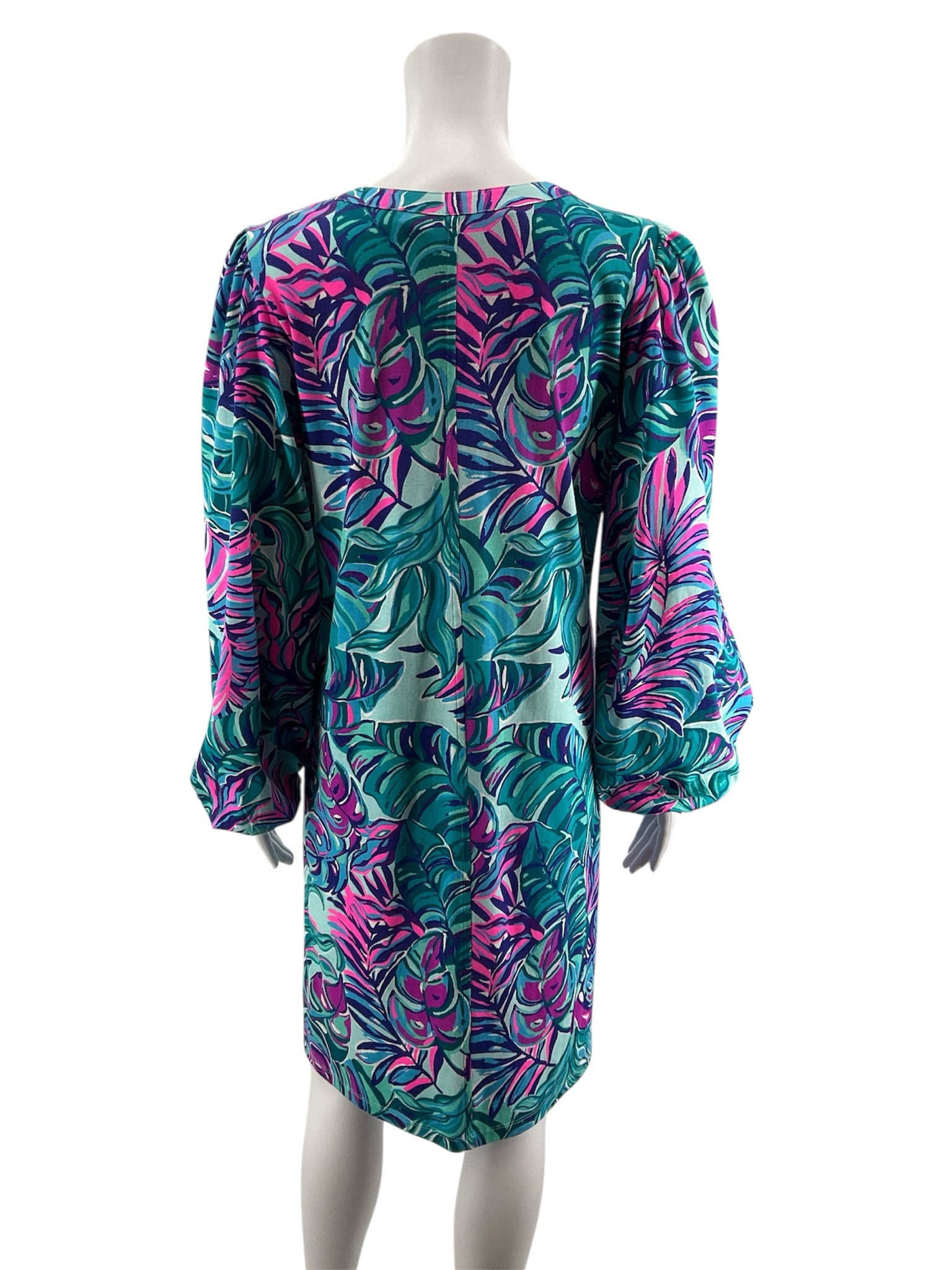 Lilly Pulitzer Turquoise/Pink Shift Cassi T-Shirt Dress Medium Sink Or Swim Print UPF 50+ - Size M