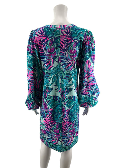 Lilly Pulitzer Turquoise/Pink Shift Cassi T-Shirt Dress Medium Sink Or Swim Print UPF 50+ - Size M