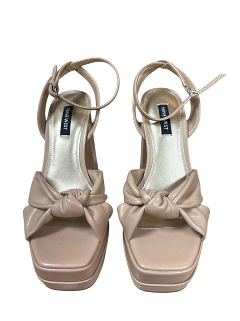 Nine West Yippie Tan Knot Platform Block Heel Sandals Size 7 NWT