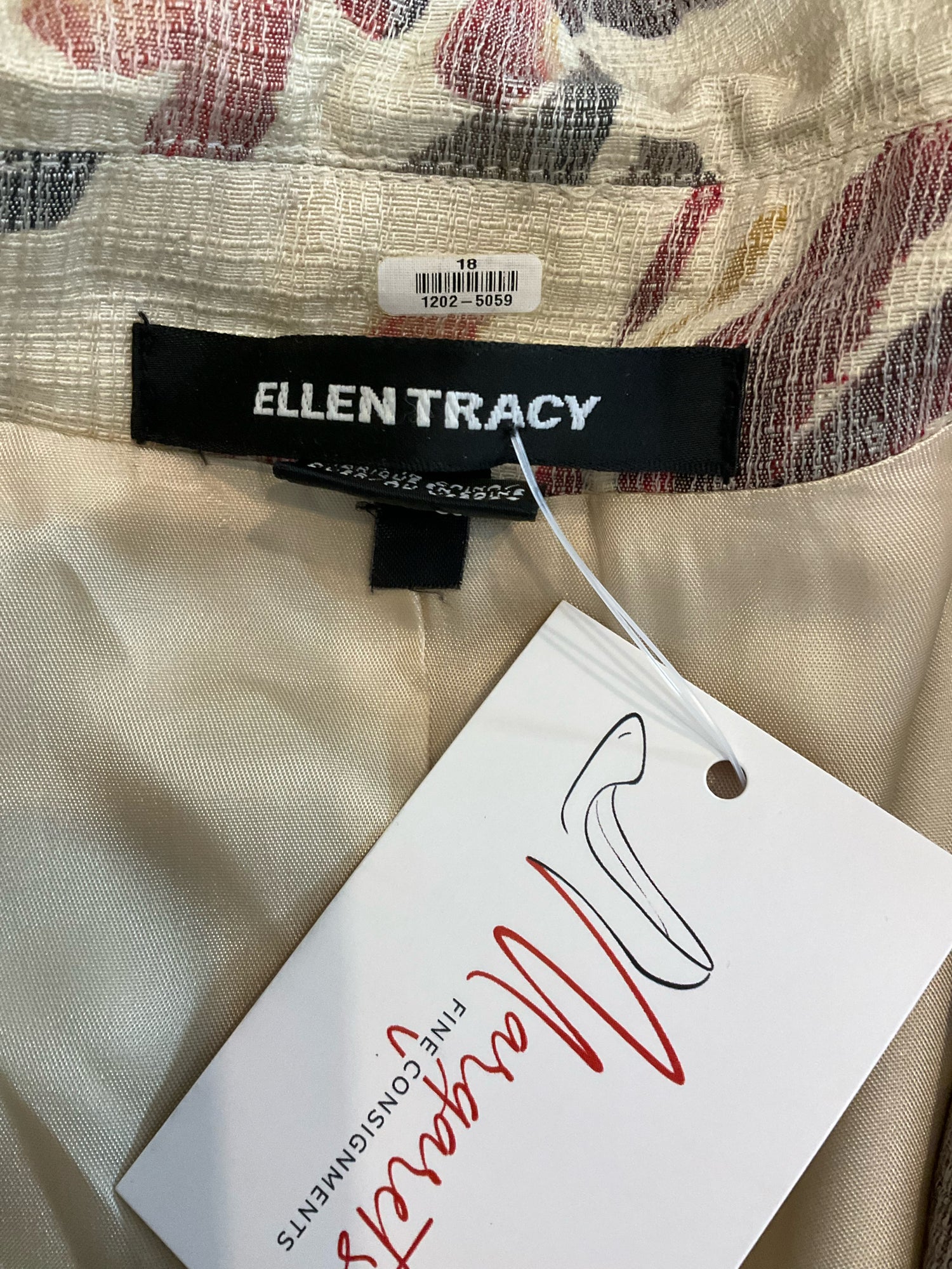 Ellen Tracy Floral Print Art to Wear Open Front Jacket Size 18