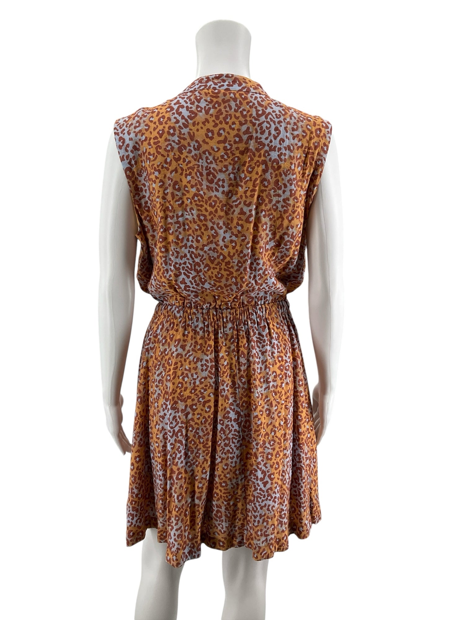 Nine West Animal Print Sleeveless Shirtdress Tie Waist Rust Blue | Size Large