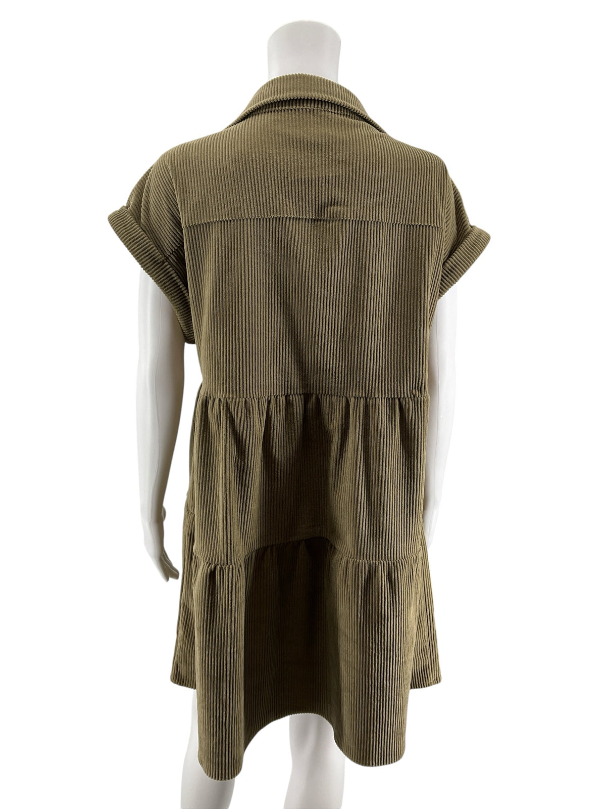 Andree by Unit Olive Green Corduroy Tiered Shirt Dress Size Large