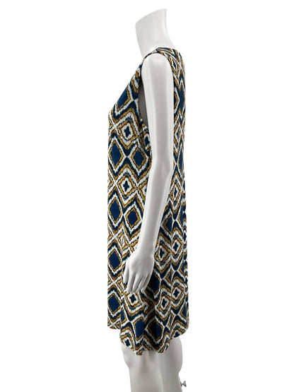 Tommy Hilfiger Blue &amp; Gold Geometric Diamond Print Sleeveless Shift Dress | Size 12