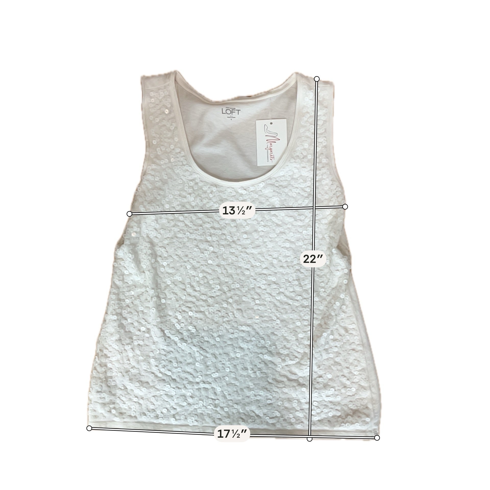 LOFT Ann Taylor Sequin Front Sleeveless Tank Top Cream Small