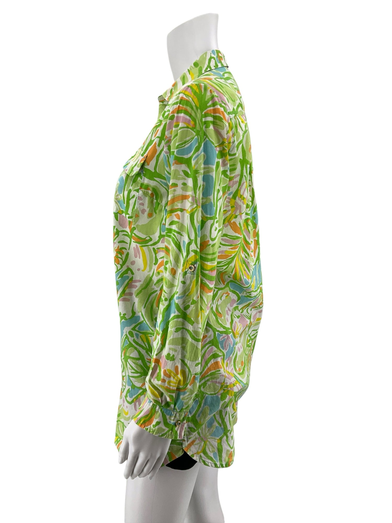 Lilly Pulitzer Sandpiper Tunic Top XS Green Blue Tropical Palm Print