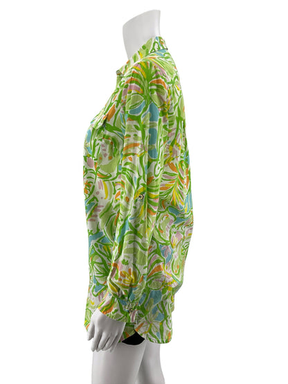 Lilly Pulitzer Sandpiper Tunic Top XS Green Blue Tropical Palm Print