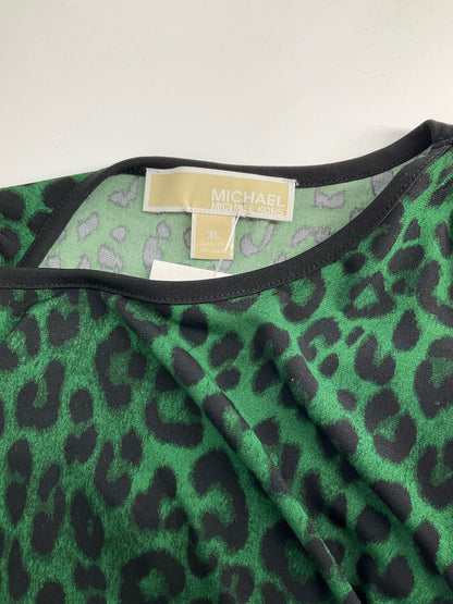 Pre-owned Michael Kors casual top featuring a green and black cheetah print, size XL for ladies.