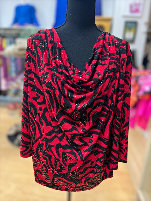 MSK Size 2X red/black Animal Casual Top - Downstairs