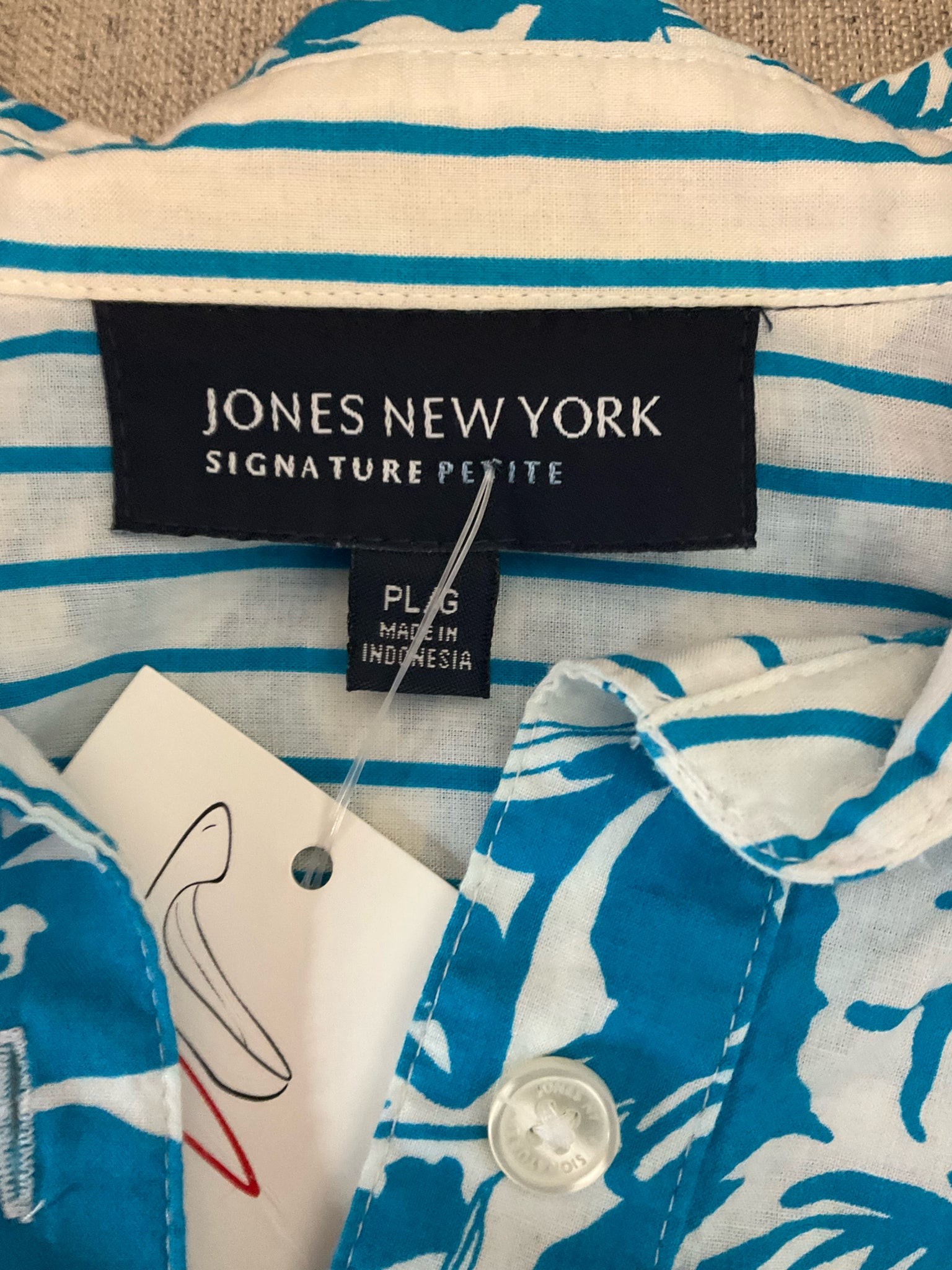 Jones New York Signature Petite Floral Roll-Tab Button Up Blouse Size PL