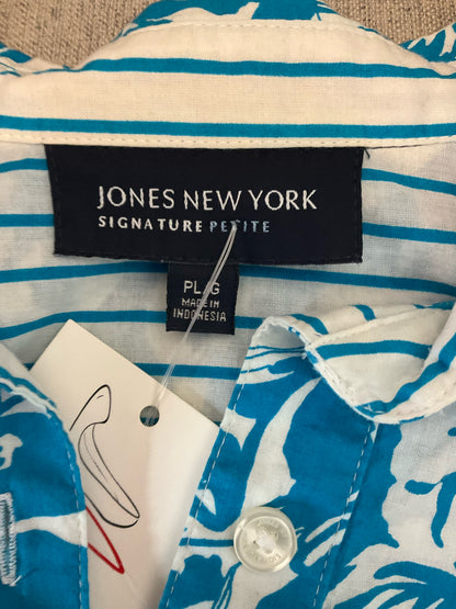 Jones New York Signature Petite Floral Roll-Tab Button Up Blouse Size PL