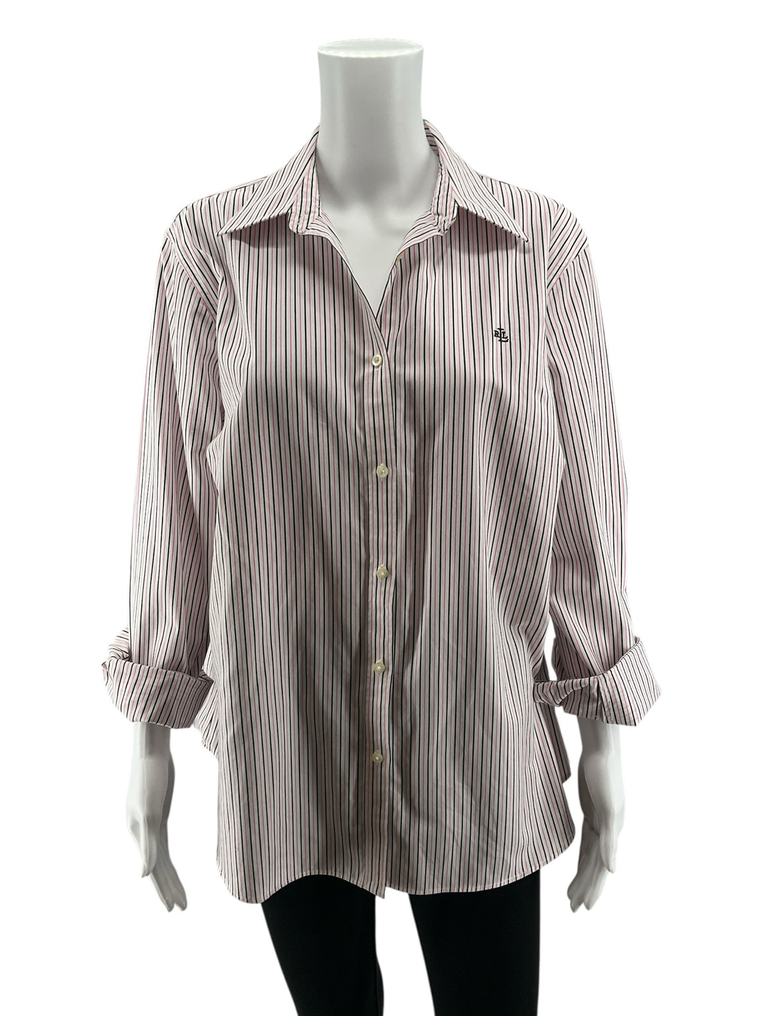 Lauren Ralph Lauren Pink &amp; Black Stripe Button-Down Shirt Size XL