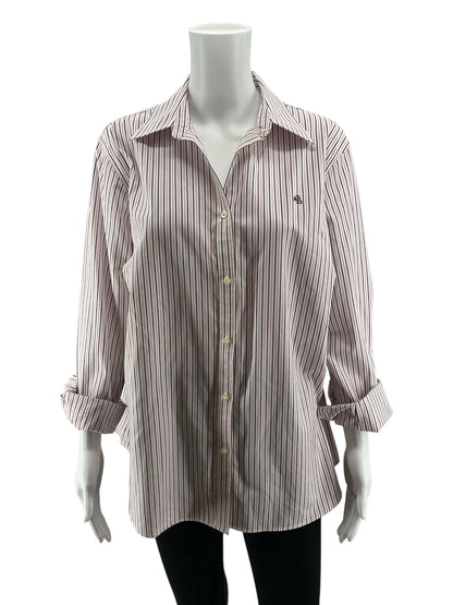Lauren Ralph Lauren Pink &amp; Black Stripe Button-Down Shirt Size XL