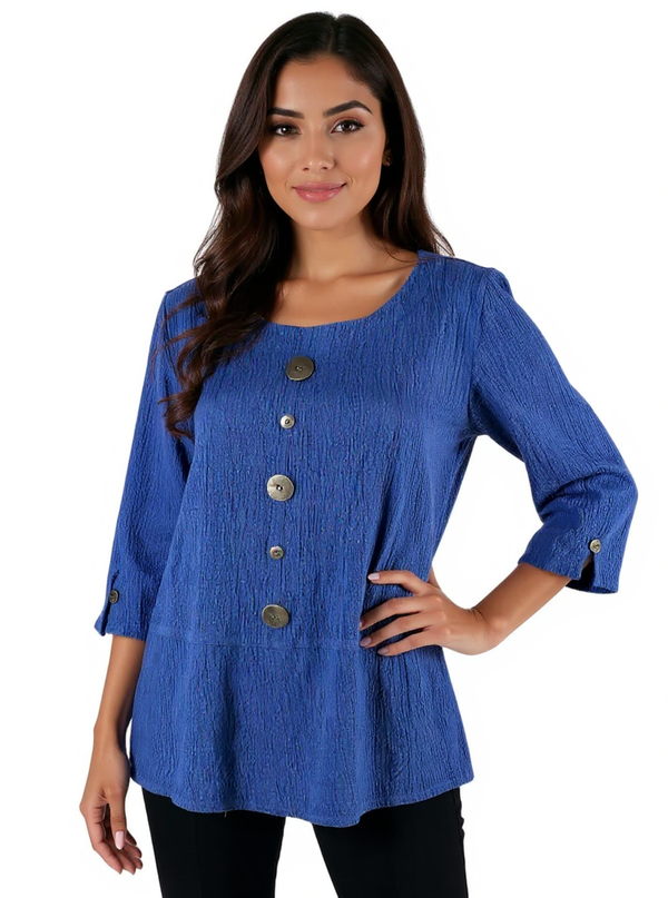 Peck & Peck Blue Textured Pre-Owned Ladies Top - Size Small
