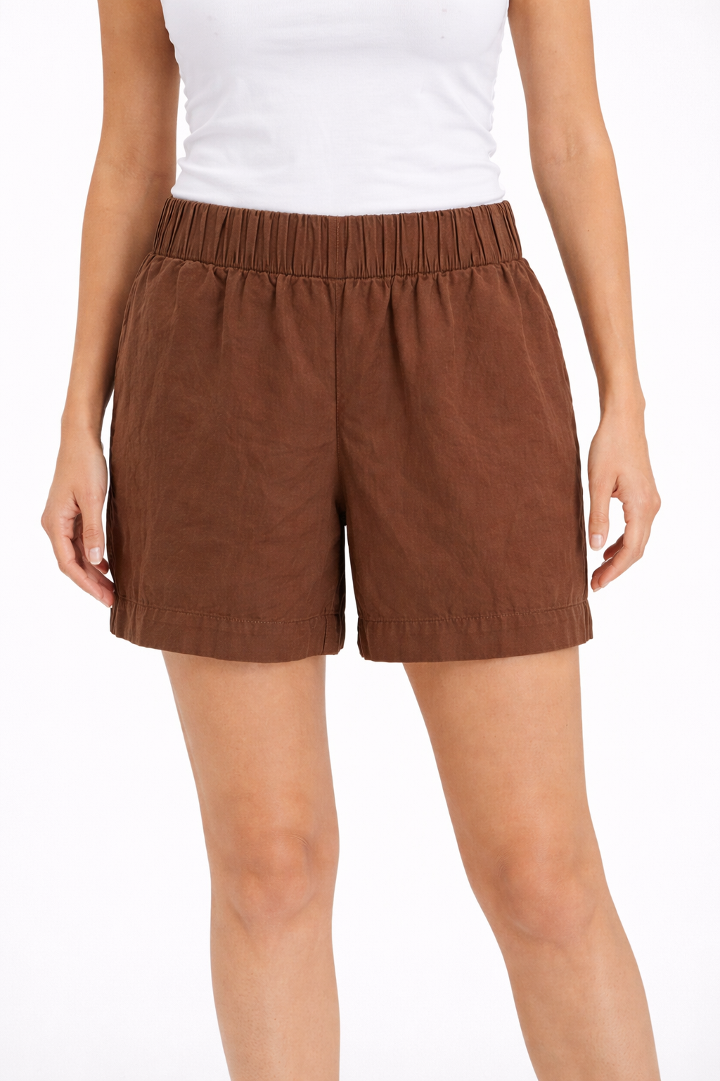 Pre-Owned Gap Brown Solid Linen-Blend Pull-On Shorts - Size Large - Margaret’s Fine Consignment