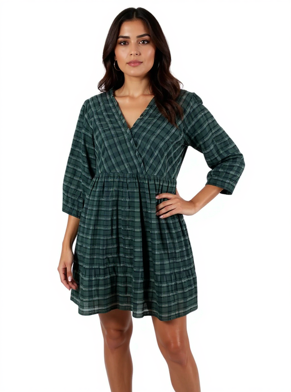 Madewell Green Plaid Pre-Owned Ladies Dress - Size Small