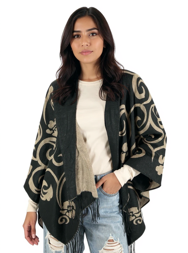 Adrienne Vittadin Black/Taupe Wwirls Pre-Owned Ladies Shrug - Size One Size Fits Most