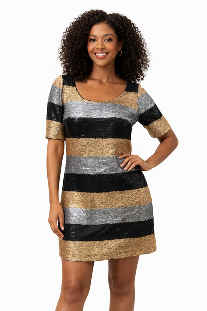 Emmelee Black/Gold Sequin Pre-Owned Ladies Dress - Size Small - Margaret’s Fine Consignment