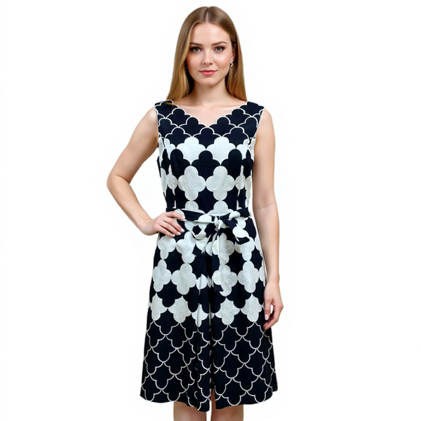 Talbots Navy/White Ladies Pre-Owned Dress - Size 8