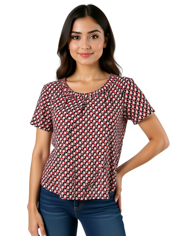 Boden Red/White/Blue/Pink Print Pre-Owned Ladies Top - Size 8