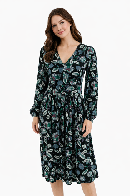 Loft Black/Multi Floral Pre-Owned Ladies Dress - Size 4