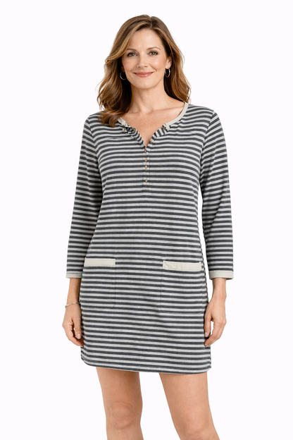 J Crew White/Gray Stripe Pre-Owned Ladies Dress - Size Small - Margaret’s Fine Consignment