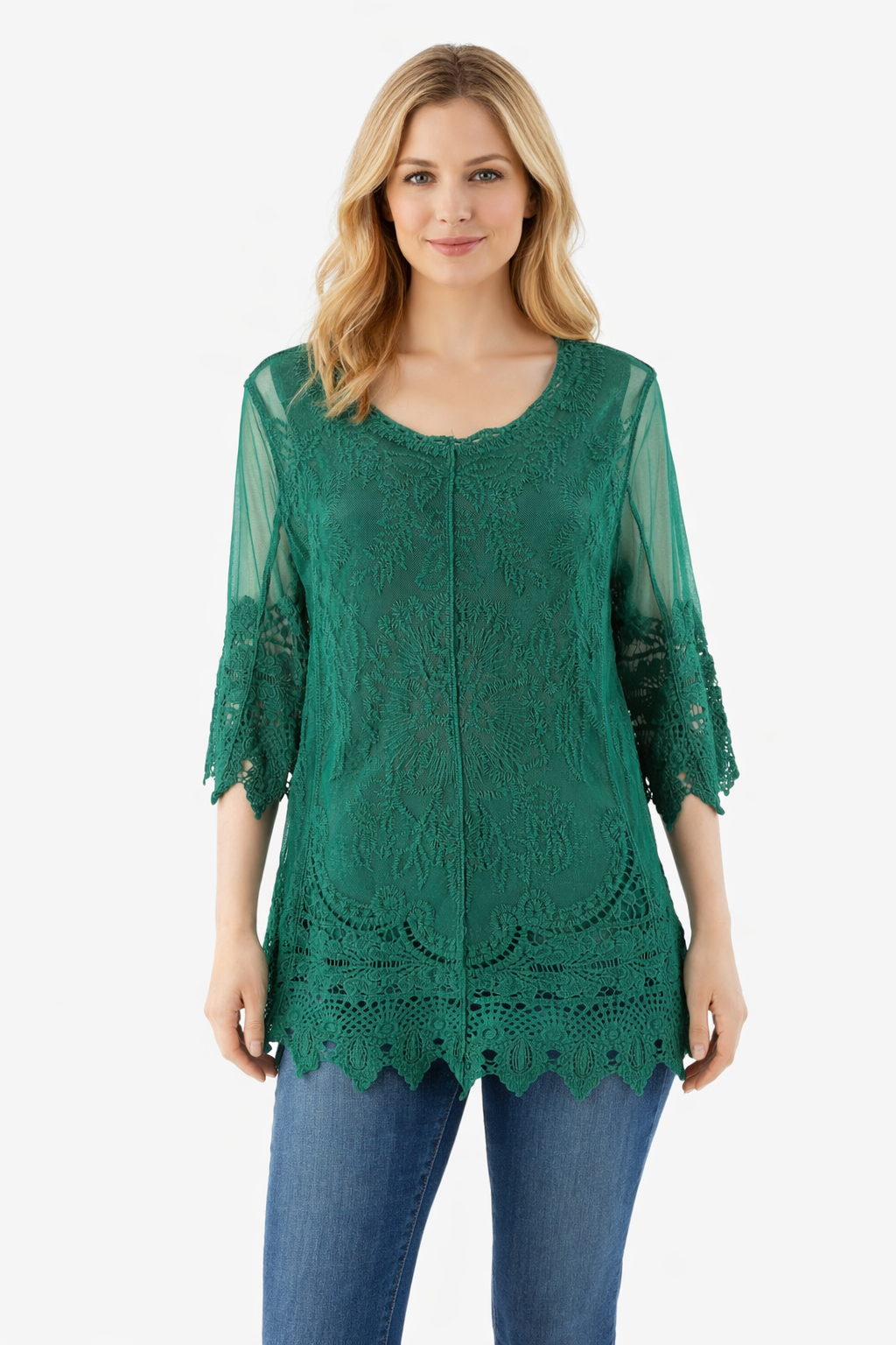 Ultra Pink Green Lace Pre-Owned Ladies Top - Size Medium