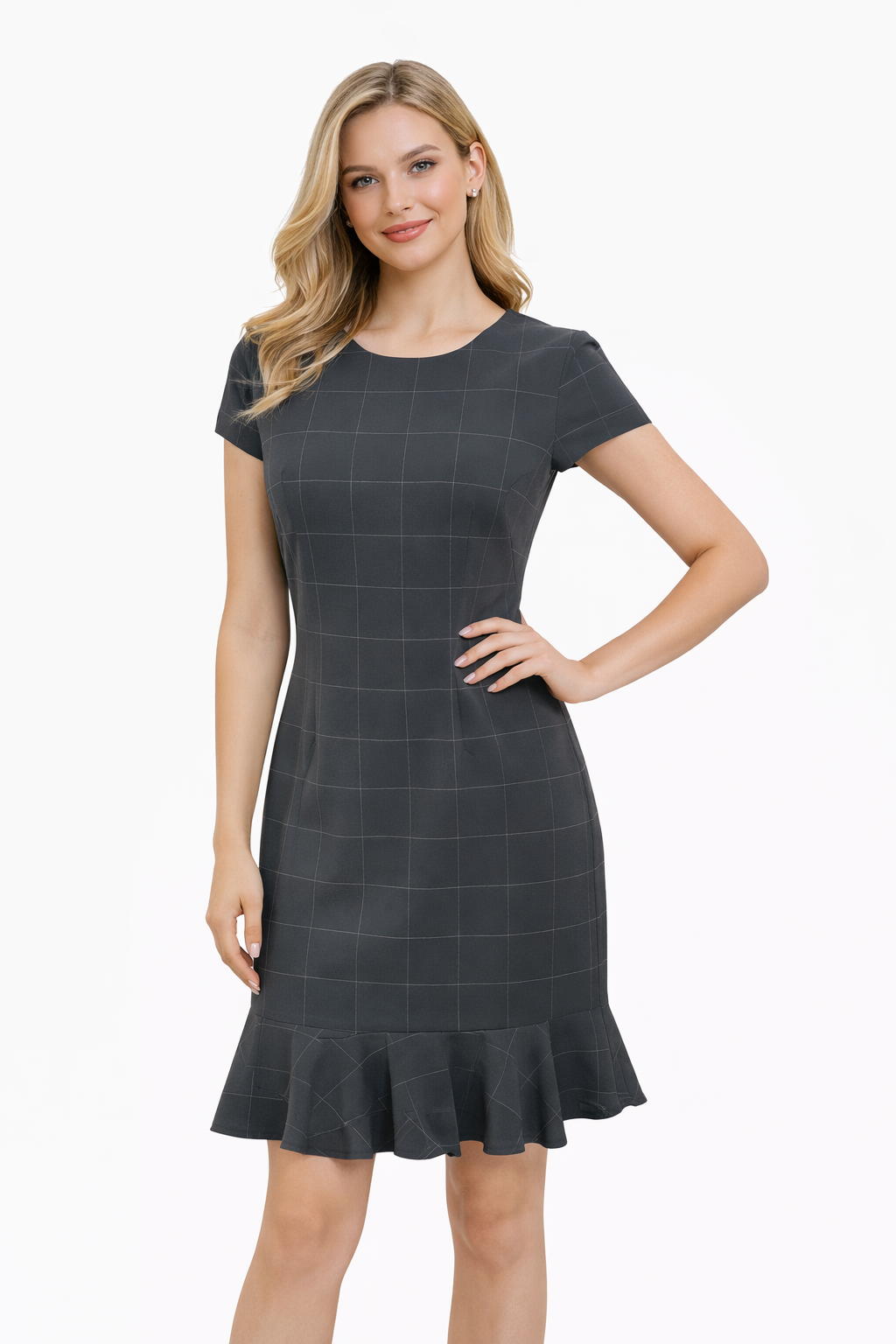 Banana Republic Gray/White Checkered Pre-Owned Ladies Dress - Size 2