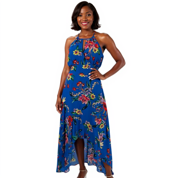 Parker Blue/Red Floral Pre-Owned Ladies Dress - Size 4