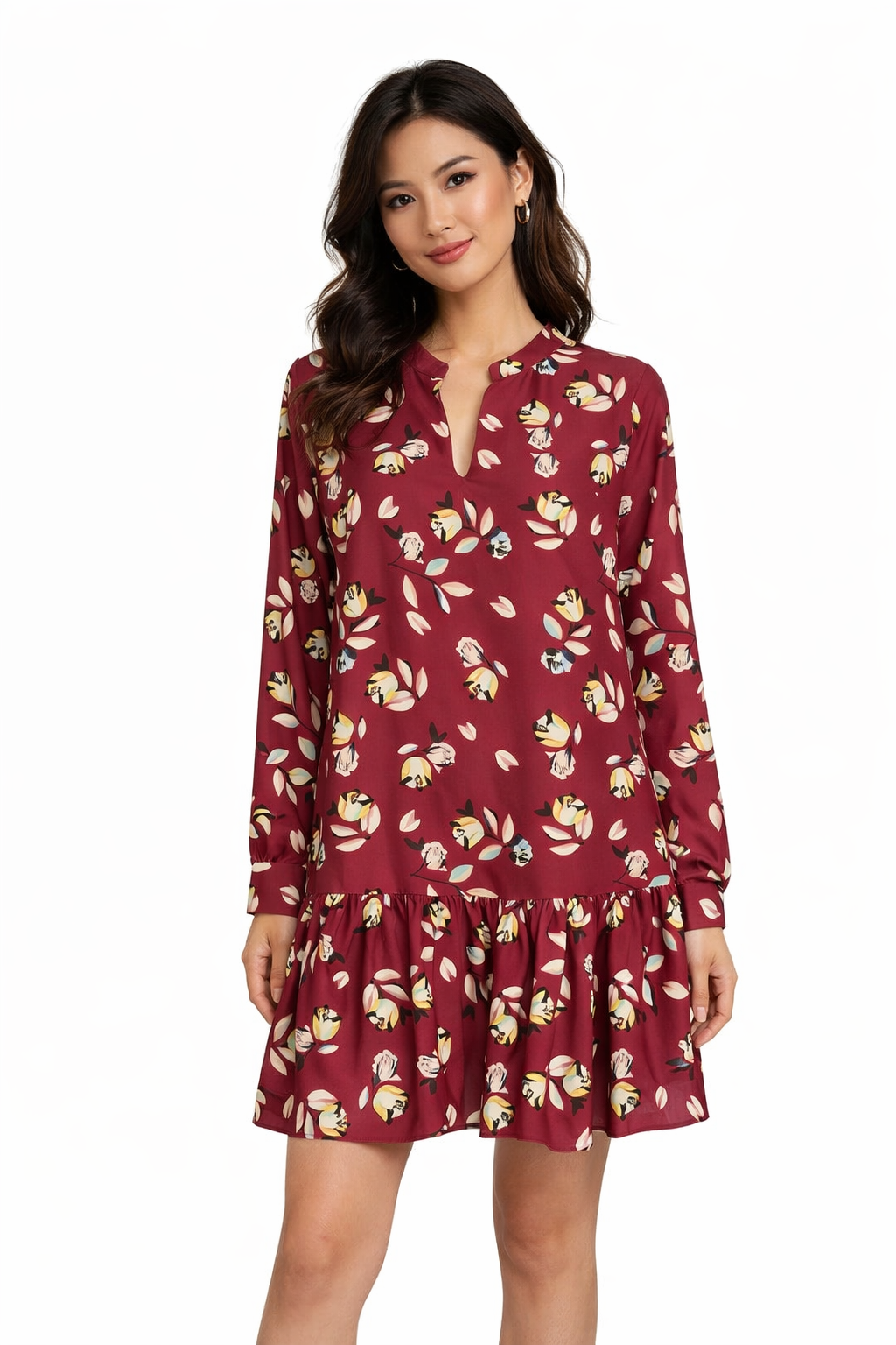 Joy Joy Maroon/Multi Floral Pre-Owned Ladies New With Tags Dress - Size Small