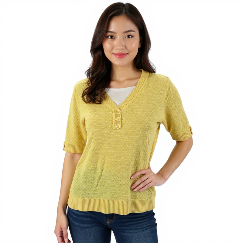 Christopher & Banks Yellow Textured Pre-Owned Top - Size Small