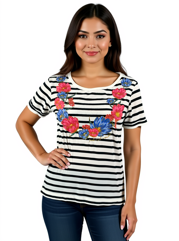 Kate Spade White/Multi Floral Stripe Pre-Owned Ladies Top - Size Small
