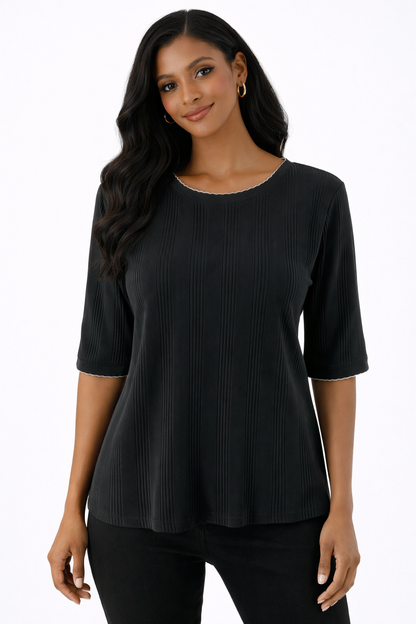 Talbots - Black Ribbed Pre-Owned Ladies Casual Top - Size Large