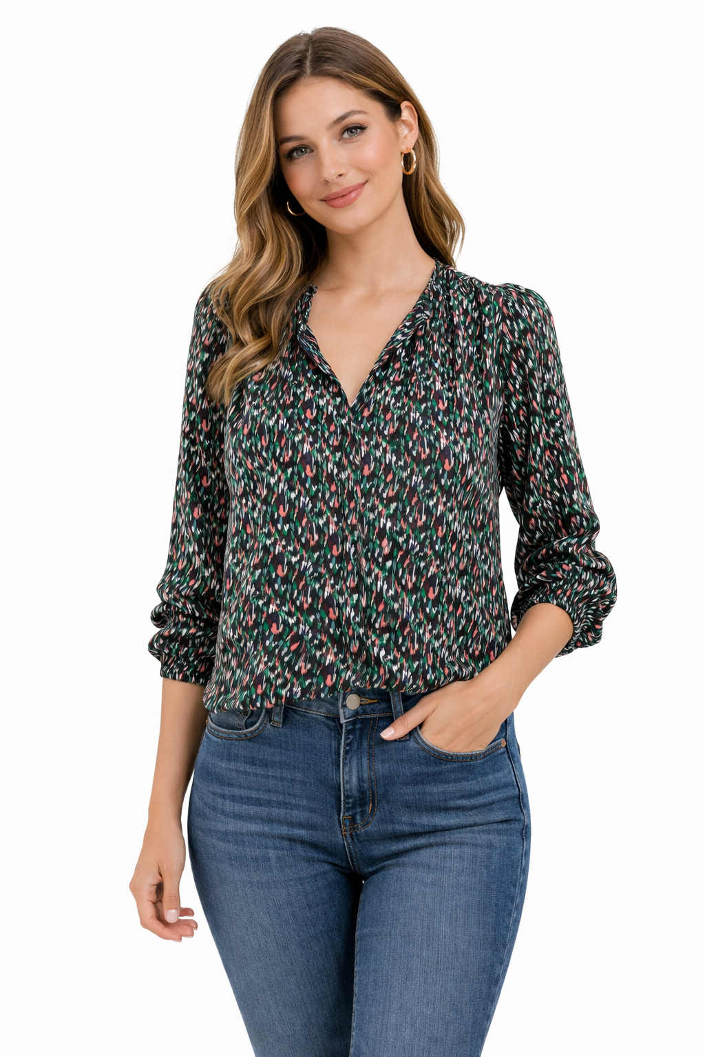 Banana Republic Black/Blue/Pink Print Pre-Owned Ladies Top - Size Petite XS