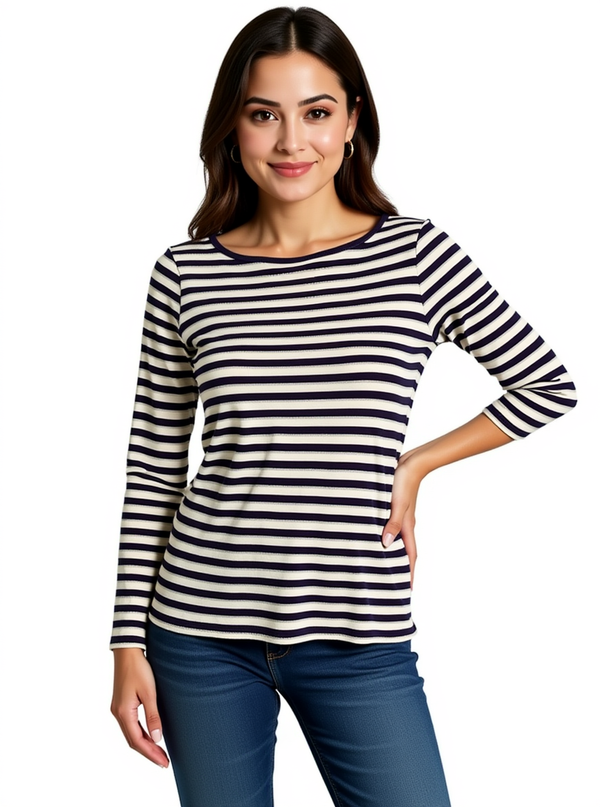 Talbots Purple/White Stripe Pre-Owned Ladies Top - Size Small Petite