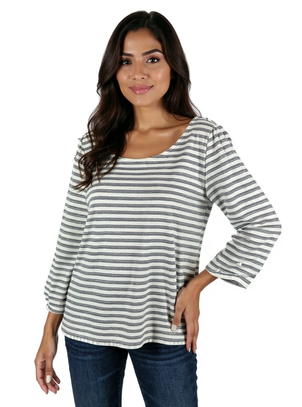 Talbots White/Navy Stripe Pre-Owned Ladies Top - Size Medium