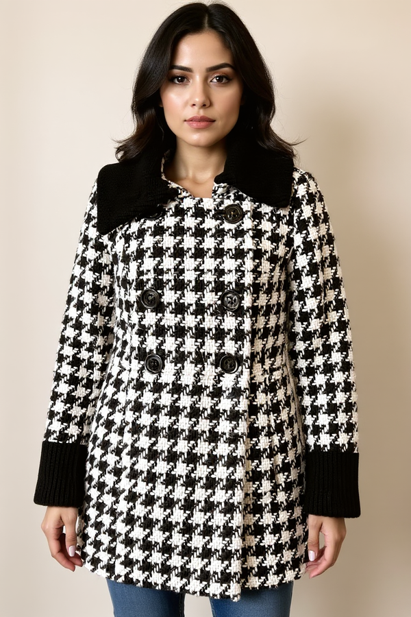 Worthington Black/White Houndstooth Pre-Owned Ladies Coat - Size Medium
