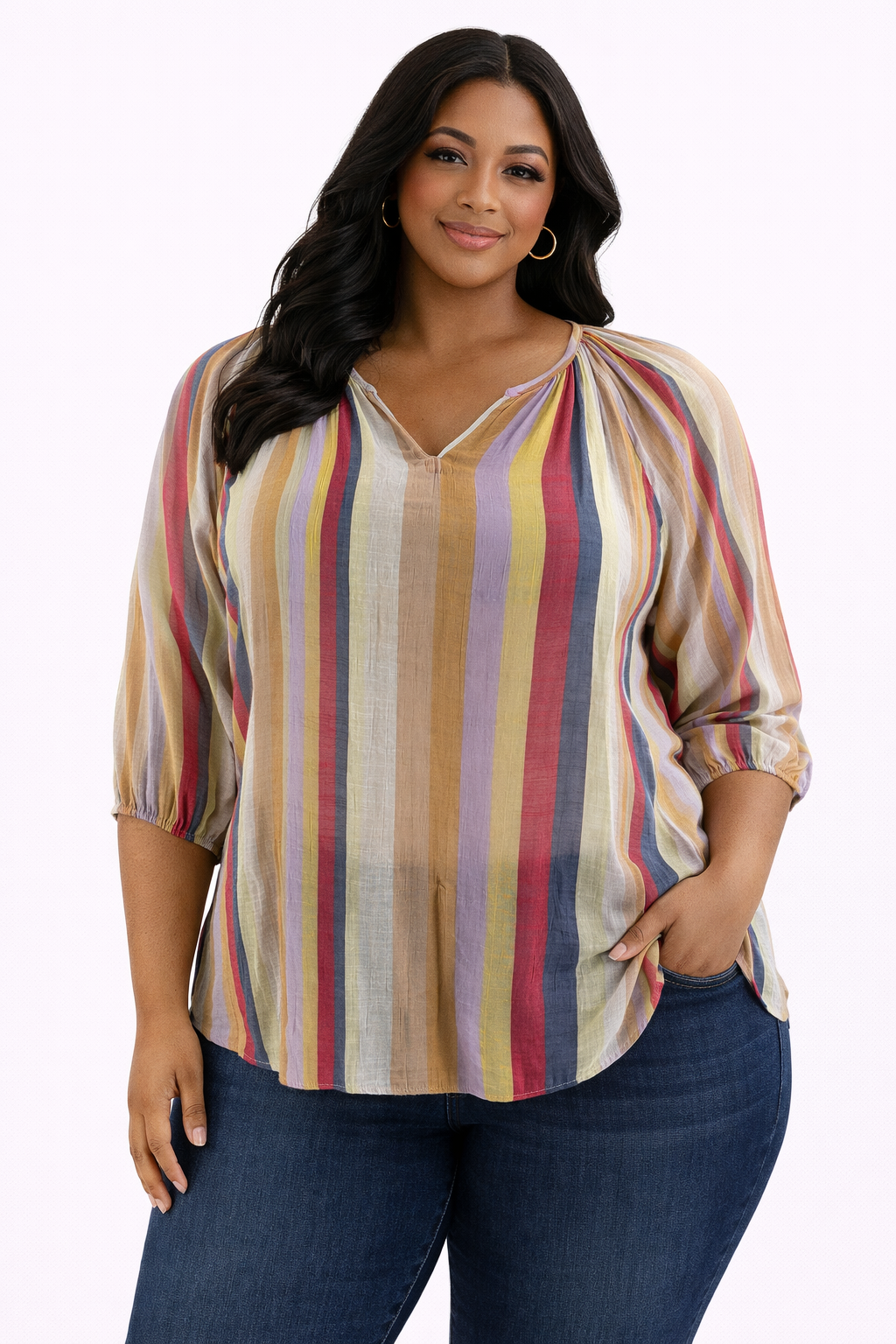 Zac &amp; Rachel Multi Stripe Pre-Owned Ladies Casual Top - Size 1X - Margaret’s Fine Consignment
