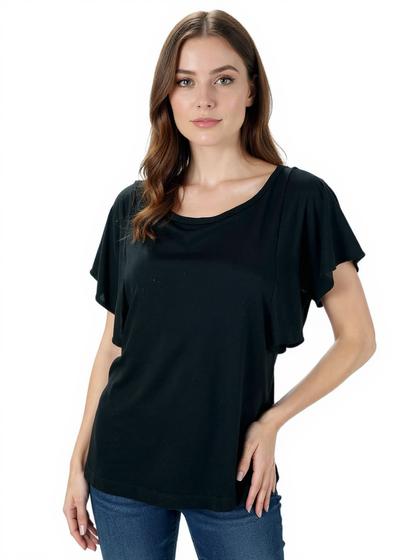 Black solid pre-owned ladies casual top from Banana Republic in size XS, featuring a simple and elegant design.