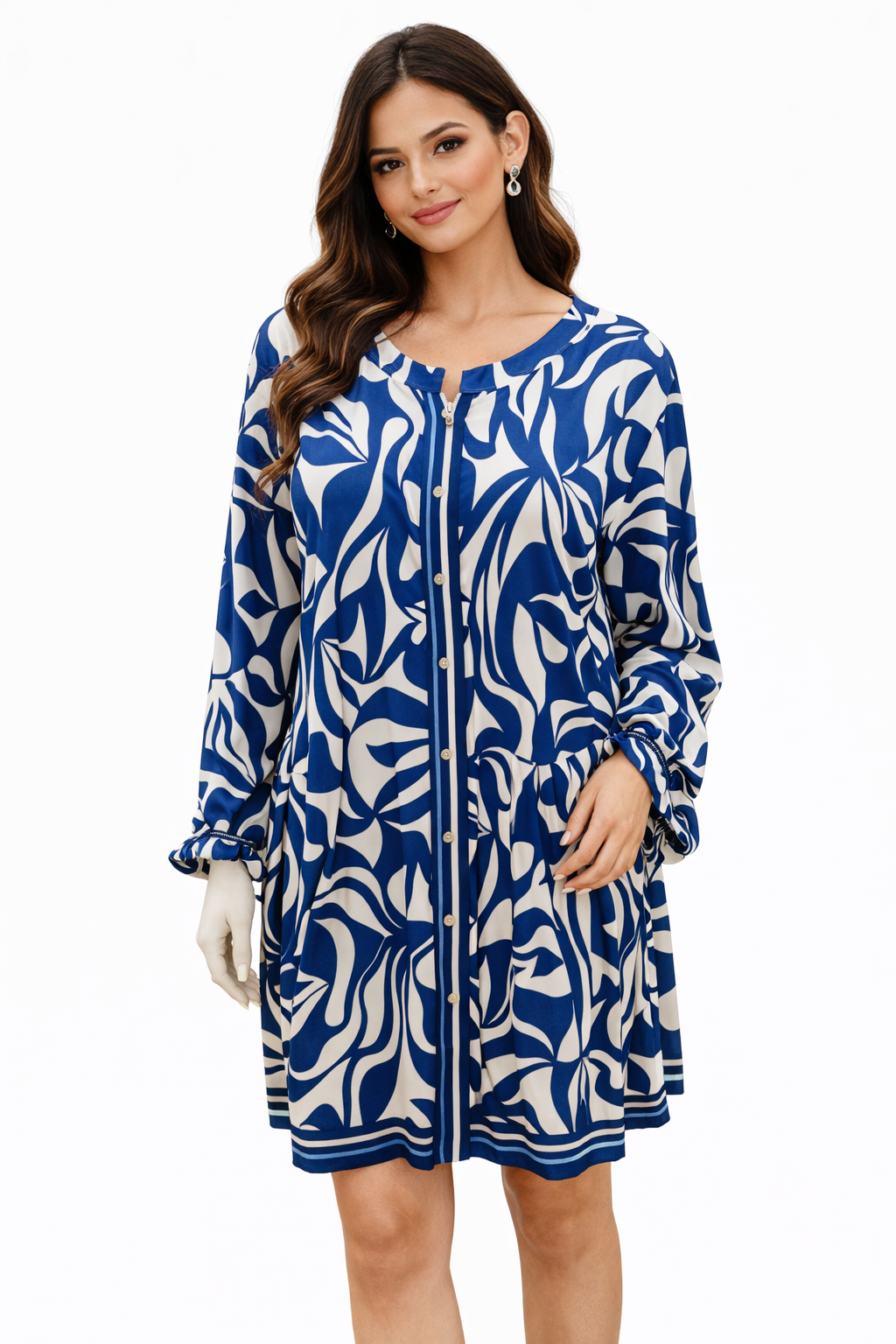 Loft White/Blue Print Pre-Owned Ladies New With Tags Dress - Size XL